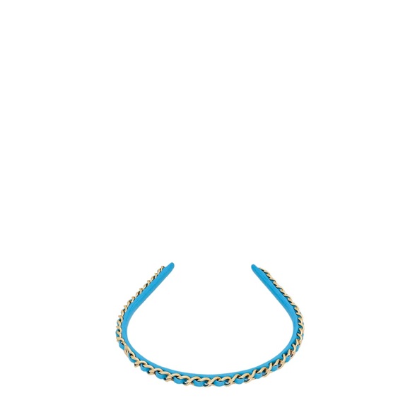 NWT Authentic Chanel 22S Blue Leather/Gold Chain CC Logo Headband Hair Accessory - Picture 8 of 15